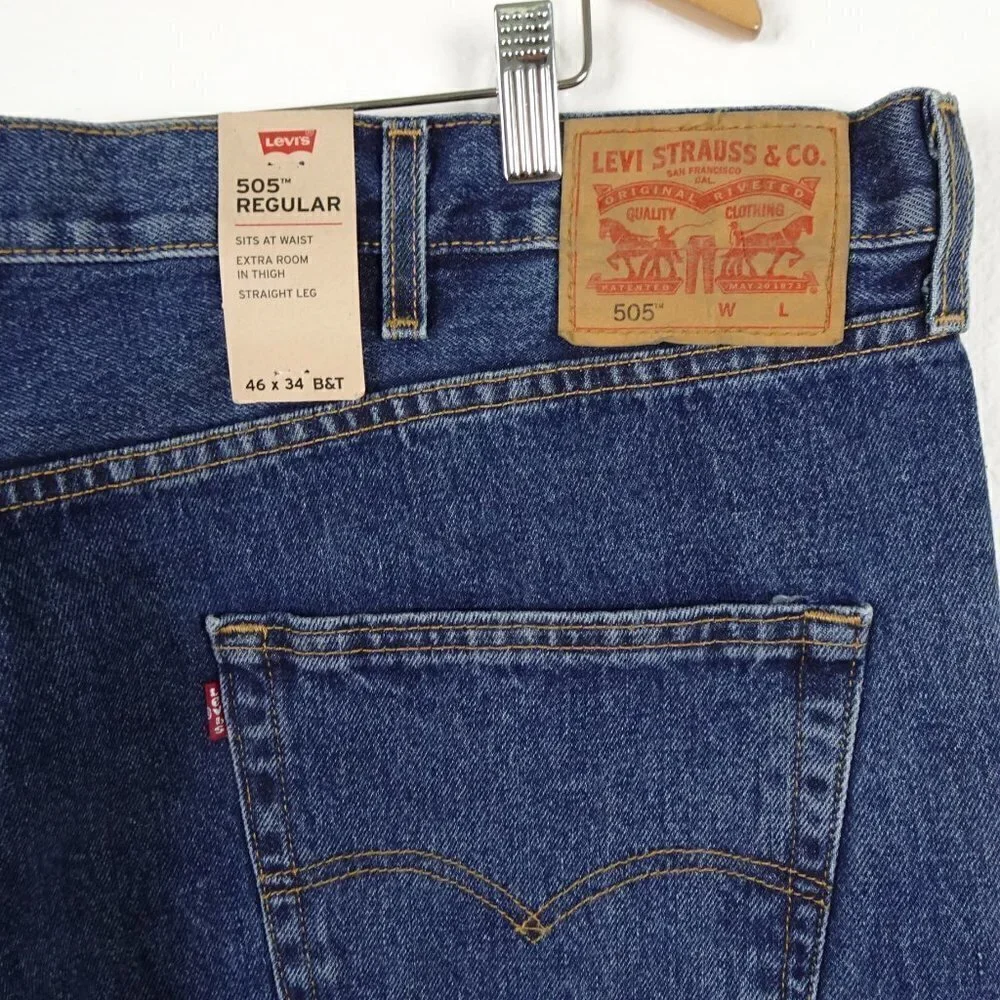 Levi's 505 Straight Leg Jeans Big Men's Size 46x34 Blue Denim Cotton